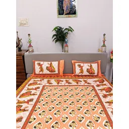 Marika Peach-Coloured & White Floral 260 TC King Bedsheet with 2 Pillow Covers-picture-40