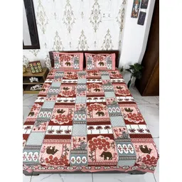 Marika Peach-Coloured & White Printed Cotton 180 TC Queen Bedsheet Set 2.54 m x 2.28 m-picture-12