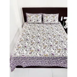 Marika Purple & White Floral Printed Cotton 260 TC King Bedsheet Set 2.74 m x 2.36 m-picture-30