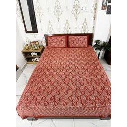 Marika Red & White Ethnic Motifs 180 TC King Bedsheet with 2 Pillow Covers-picture-21