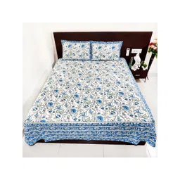 Marika White & Blue Floral Printed Cotton 260 TC King Bedsheet Set 2.74 m x 2.36 m-picture-20