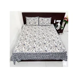 Marika White & Blue Floral Printed Cotton 260 TC King Bedsheet Set 2.74 m x 2.36 m-picture-21