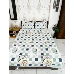 Marika White & Grey 180 TC Queen Bedsheet with 2 Pillow Covers-picture-18