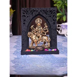 Mariner's Creation Black & Gold-Toned Durga With Wooden Medium Temple Idol Showpiece-picture-36