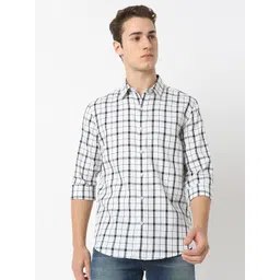 MARK & ALBERT Men India Slim Fit Spread Collar Checked Cotton Casual Shirt-picture-29