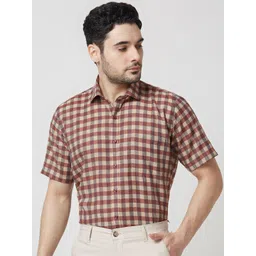 MARK & ALBERT Men India Slim Fit Spread Collar Checked Cotton Formal Shirt-picture-17