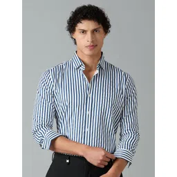 MARK & ALBERT Men India Slim Fit Vertical Stripes Spread Collar Cotton Formal Shirt-picture-34