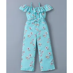 Mark & Mia Cotton Cold Shoulder Jumpsuit with Floral Print - Light Blue image 2