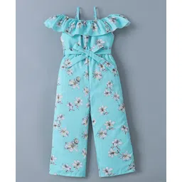 Mark & Mia Cotton Cold Shoulder Sleeves Jumpsuit with Floral Print - Aqua Blue-picture-14
