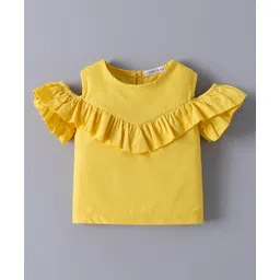 Mark & Mia Cotton Knit Frill Cold Shoulder Sleeves Top - Yellow-picture-17
