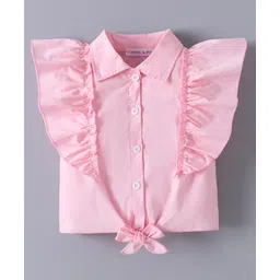 Mark & Mia Cotton Knit Frill Sleeves Top with Front Buttons & Bow Detailing - Pink-picture-10