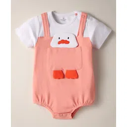 Mark & Mia Cotton Knit Half Sleeves Onesie With Duck Applique & Pocket Detailing - Peach-picture-11