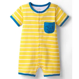 Mark & Mia Cotton Knit Half Sleeves Rompers with Pocket Stripe Design & Doggy Print - Yellow-picture-14