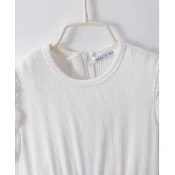 Mark & Mia Cotton Knit Half Sleeves Textured Jumpsuit - Pink & White image 3