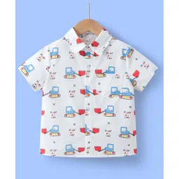 Mark & Mia Cotton Knit Half Sleeves Vehicle Printed Shirt - White-picture-14