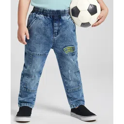 Mark & Mia Cotton Lycra Cut & Sew Full Length Denim Jeans With Tearing Detailing - Royal Blue-picture-18