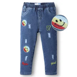 Mark & Mia Cotton Lycra Denim Full Length Washed Distressed Jeans With Embroidery Detailing - Blue-picture-33