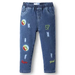 Mark & Mia Cotton Lycra Denim Full Length Washed Distressed Jeans With Embroidery Detailing - Blue-picture-12