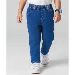 Mark & Mia Cotton Lycra Denim Full Length Washed Jeans with Pocket & Bunny Patch Detailing - Light Blue-picture-25