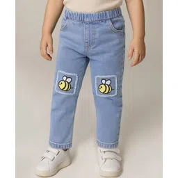 Mark & Mia Cotton Lycra Full Length Denim Jeans with Honey Bee Embroidery Patch Detailing - Light Blue-picture-34
