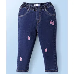 Mark & Mia Cotton Lycra Full Length Denim Jeans With Rabbit Embroidery - Royal Blue-picture-37