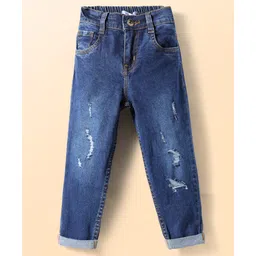 Mark & Mia Cotton Lycra Full Length Jeans with Distress Detailing - Blue-picture-25