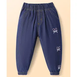 Mark & Mia Cotton Lycra Full Length Solid Denim Jeans with Embroidery - Navy image 2