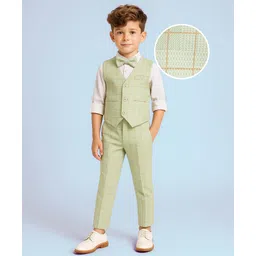 Mark & Mia Cotton Woven Full Sleeves Checkered 3 Piece Party Suit With Bow - Light Green-picture-32