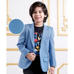 Mark & Mia Cotton Woven Full Sleeves Checkered Blazer With Text Printed T-Shirt - Light Blue & Black-picture-24