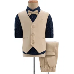 Mark & Mia Cotton Woven Full Sleeves Polka Dot Printed 3 Piece Party Suit With Bow - Tan-picture-41