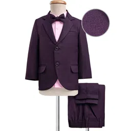 Mark & Mia Cotton Woven Full Sleeves Solid 3 Piece Party Suit With Bow - Violet-picture-21