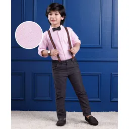 Mark & Mia Cotton Woven Full Sleeves Solid Colour Party Shirt & Trouser With Bow & Suspender - Light Pink-picture-12
