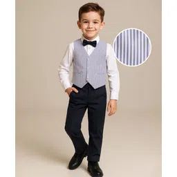 Mark & Mia Cotton Woven Full Sleeves Striped 3 Piece Party Suit with Bow - Black & White-picture-23