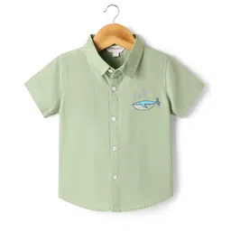Mark & Mia Cotton Woven Half Sleeves Shirt With Whale Print - Green-picture-20