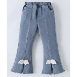 Mark & Mia Denim Full Length Washed Bootcut Jeans with Wing Applique Pearl Detailing -Blue-picture-19