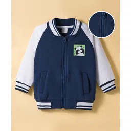 Mark & Mia Fleece Knit Raglan Full Sleeve Bomber Jacket with Graphics Print & Tipping Rib Detailing - Navy Blue-picture-11