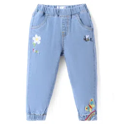 Mark & Mia Full Length Denim Jeans With Floral & Butterfly Embroidery - Blue-picture-20