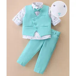 Mark & Mia Full Sleeves Anchor & Light House Printed 3 Piece Party Suit with Bow - Sky Blue-picture-39