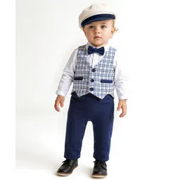 Mark & Mia Full Sleeves Checkered Full Length Party Romper with Bow - Navy Blue-picture-28