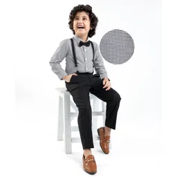 Mark & Mia Full Sleeves Checkered Party Shirt & Trouser Set with Bow Tie & Suspenders - Black & Grey-picture-15