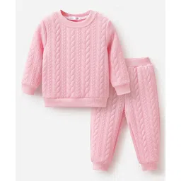 Mark & Mia Full Sleeves Co-ords Winter Wear Sweatshirt & Lounge Pant Set with Cable Knit Design - Pink-picture-15