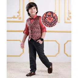 Mark & Mia Full Sleeves Floral Printed 3 Piece Party Suit with Bow - Dark Peach-picture-25