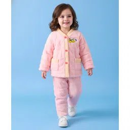 Mark & Mia Full Sleeves Front Open Co-Ord Winter Wear Night Suit with Kitty Patch - Pink-picture-18