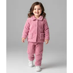 Mark & Mia Full Sleeves Front Open Co-ords Winter Wear Night Suit - Pink-picture-23