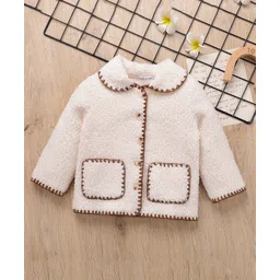 Mark & Mia Full Sleeves Front Open Winter Fur Jacket with Collar - White-picture-28