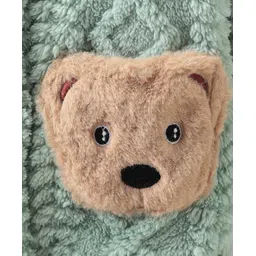 Mark & Mia Full Sleeves Front Open Winter Wear Co-Ord Night Suit with Knit Design & Bear Applique - Sea Green image 5