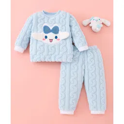 Mark & Mia Full Sleeves Fur Winter Wear Night Suit with Cable Knit Design & Bunny Applique - Light Blue-picture-33