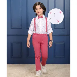 Mark & Mia Full Sleeves Golf Course Printed Party Shirt & Trouser Set with Bow Tie & Suspender - Red & White-picture-23
