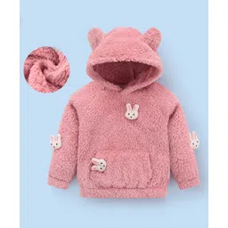 Mark & Mia Full Sleeves Hooded Fur Sweatshirt with Bunny Appliques & Kangaroo Pockets - Pink-picture-20