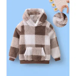 Mark & Mia Full Sleeves Hooded Sweatshirt With Kangaroo Pockets & Checks - Light Brown-picture-21